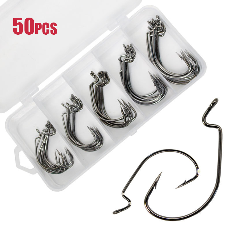 50pcs Wide Worm Hook Carbon St - огляд і ціна Fishing Hook Barbless