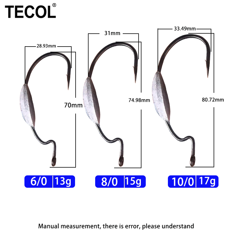 TECOL 3PCS 6/0 8/0 10/0 Weight - огляд і ціна Fishing Hook Weedless